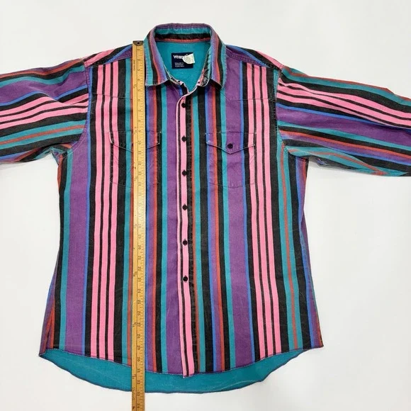 Vtg Wrangler Brushpopper Shirt 17 36 Western Rodeo Cowboy Pink Purple Teal 90s